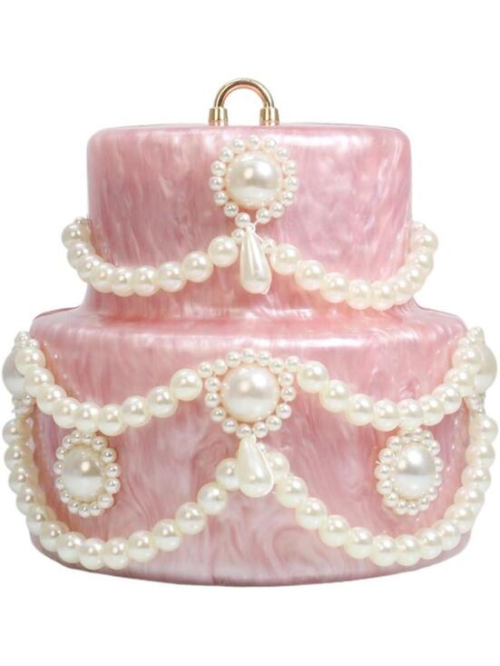 Handbags - Cake Shaped Acrylic Clutch Pearl Handbags Beaded Evening Bag Mini Clutch